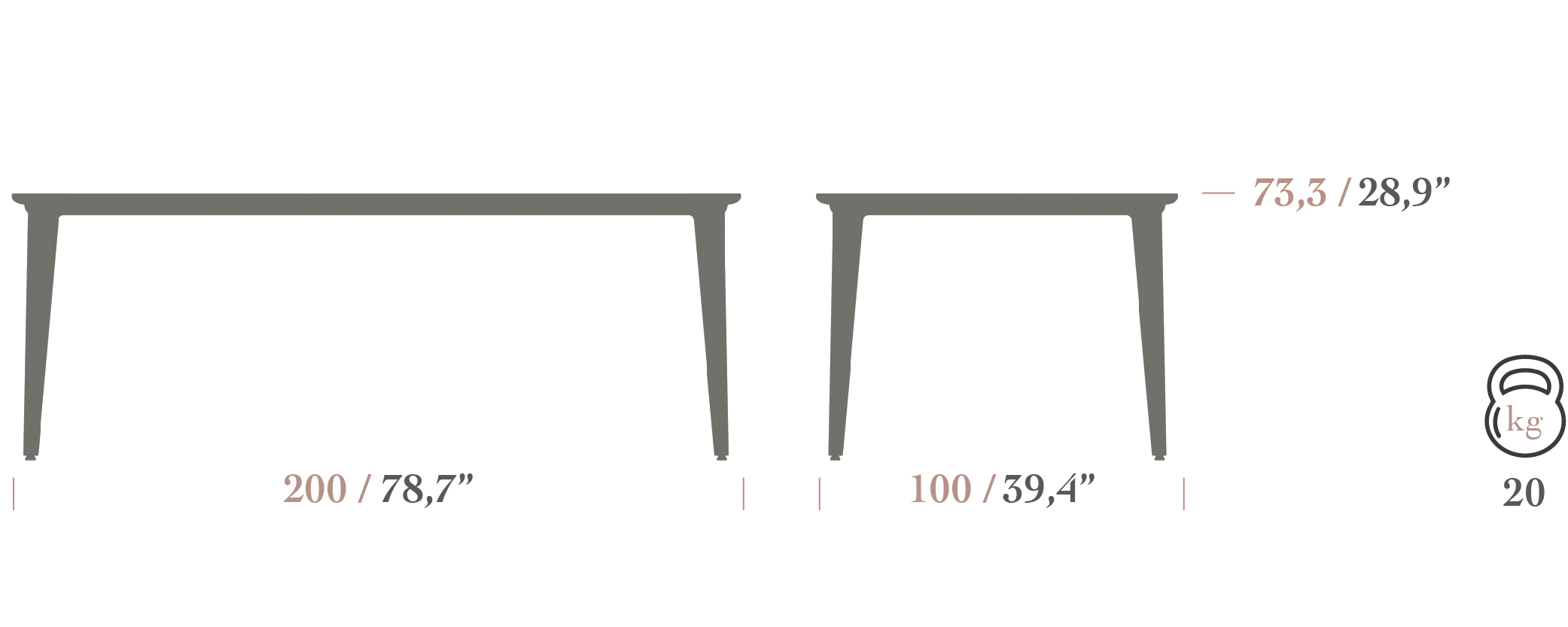 Table William Type 2* (100x200 PIED ALUMINIUM)Vous avez le choix de plateau de table en teck ou iroko pour les produits avec piètement en métal.