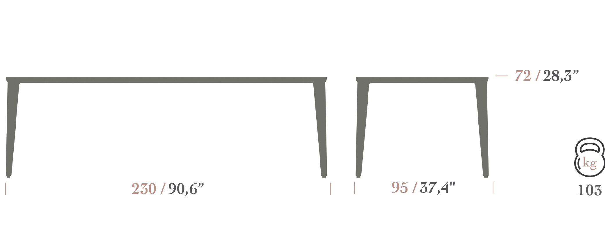 Table Loft Type 2 (95x230 PIED ALUMINIUM)